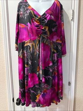 I.N. Studio Pink and Black Floral Midi Dress